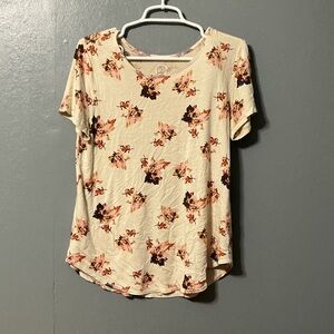 Floral Print Short Sleeve Tee - Cream